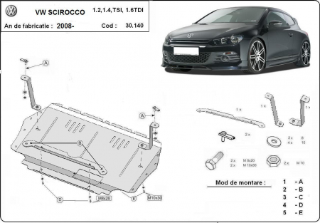 Scut motor Vw Scirocco - Scut motor metalic VW Scirocco dupa 2008