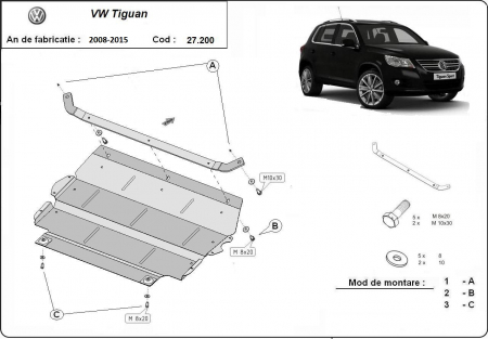 Scut motor Vw - Scut motor metalic VW Tiguan dupa 2008