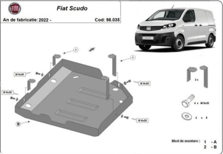 Scuturi metalice - Scut motor metalic Fiat Scudo 2022 - prezent