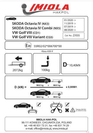 Cârlig de remorcare Hakpol Z/035 pentru VW Golf VIII (2019+) [1]