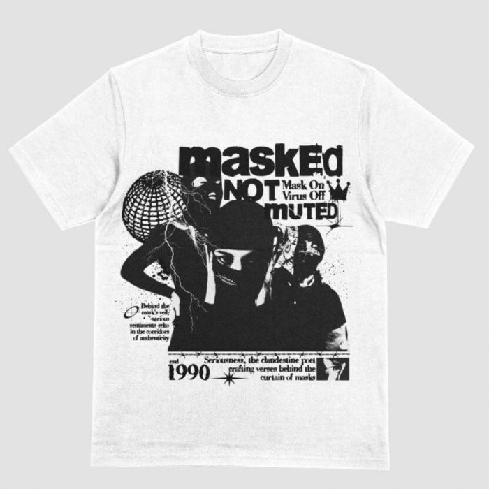 Tricou Unisex Alb Masked Not Muted [1]