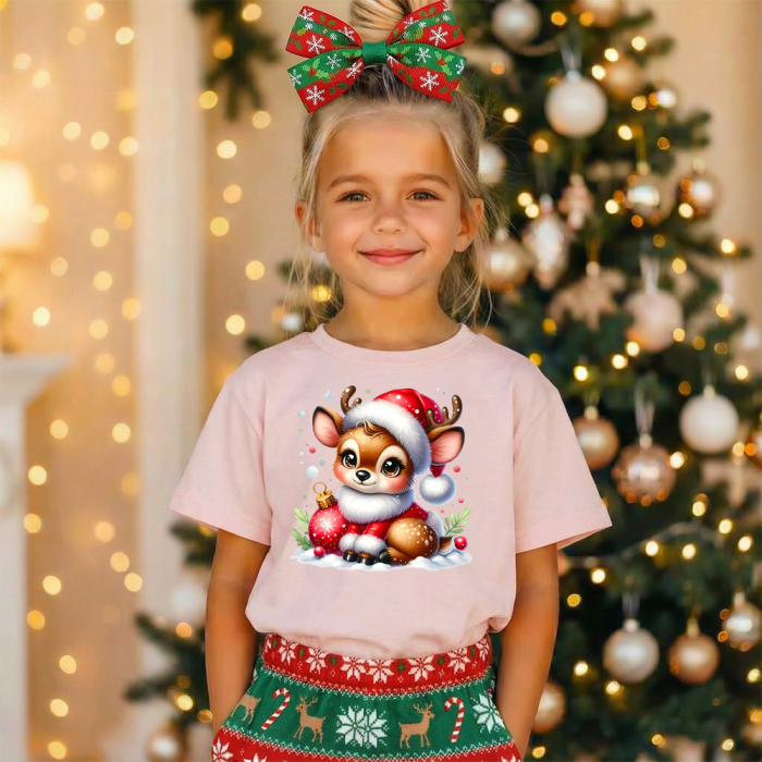 Tricou copil roz Renul si globurile de Craciun [1]