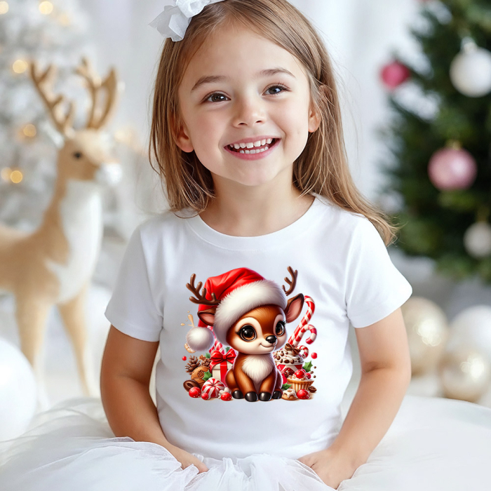 Tricou copil alb Renul printre dulciuri de Craciun [1]