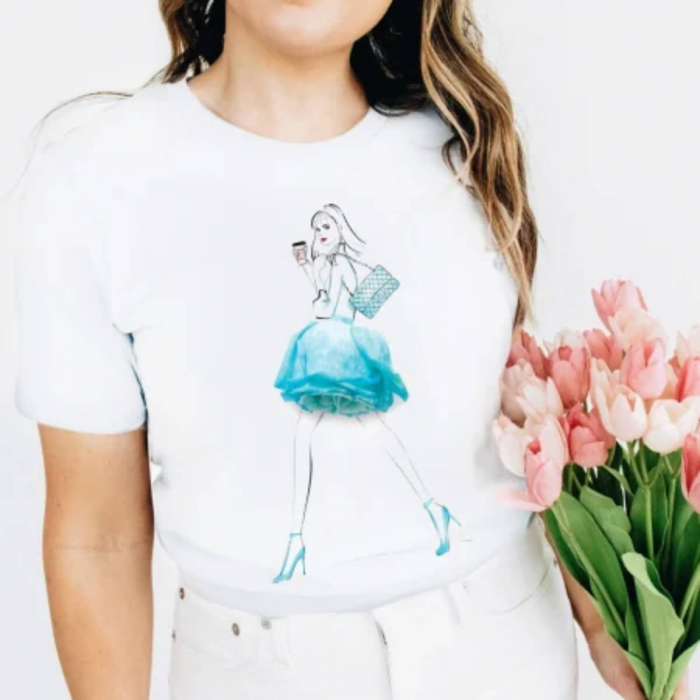 Tricou Dama Alb Elegant Sketch Art [1]