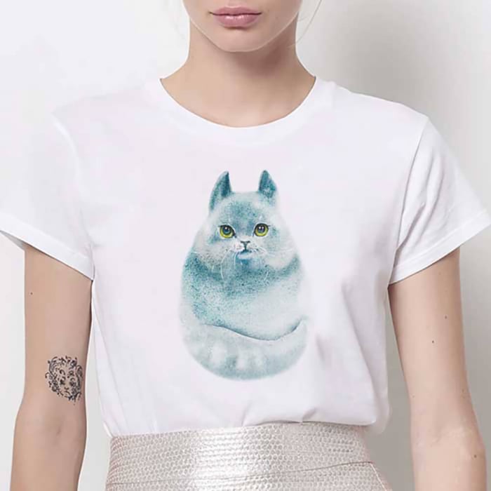 Tricou Dama Alb Grey Cat [1]