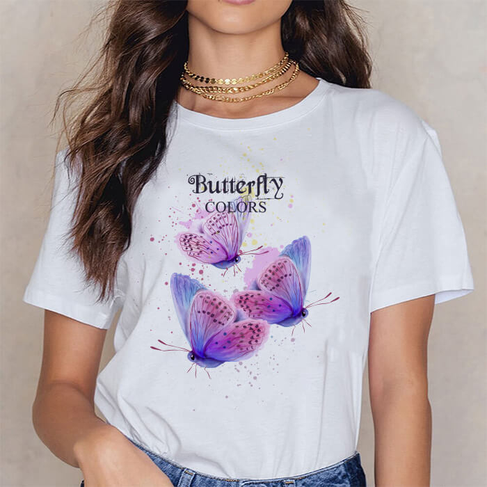 Tricou Dama Alb Butterfly Colors [1]