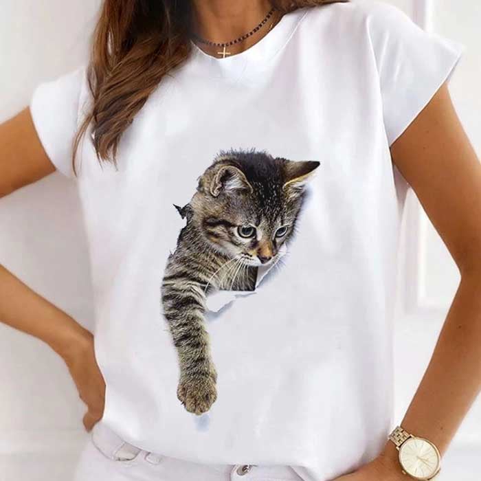 Tricou Dama Alb Cute Cat 1 [1]