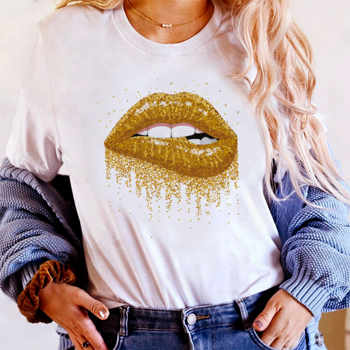 Tricou Dama Alb Golden Lips [1]