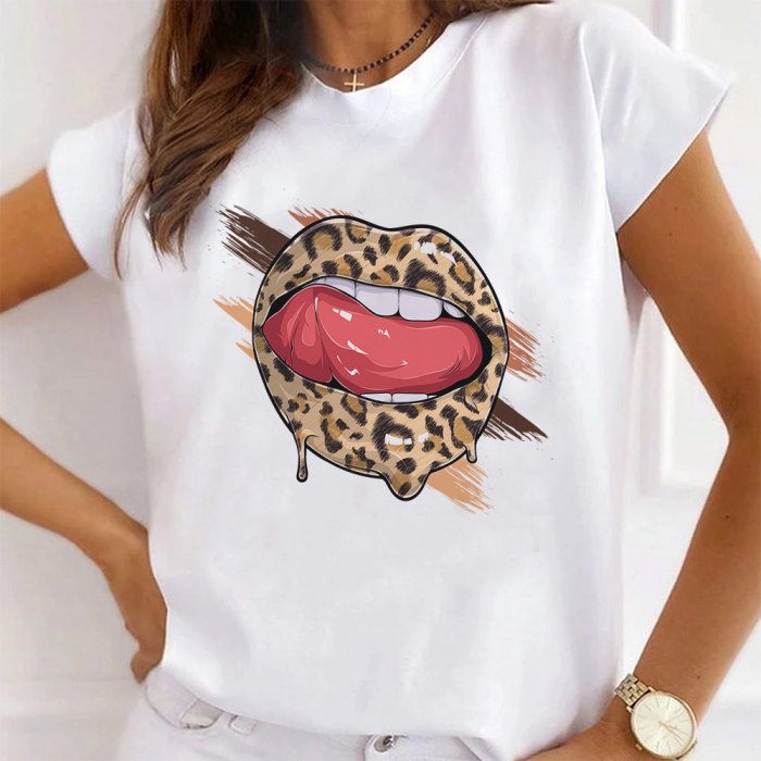 Tricou Dama Alb Leopard Lips [1]
