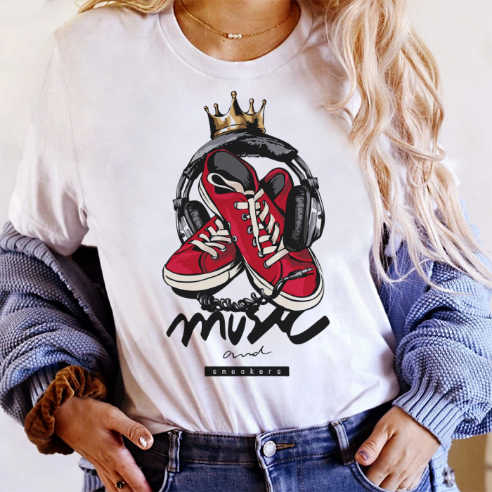 Tricou Dama Alb Music And Sneakers [1]