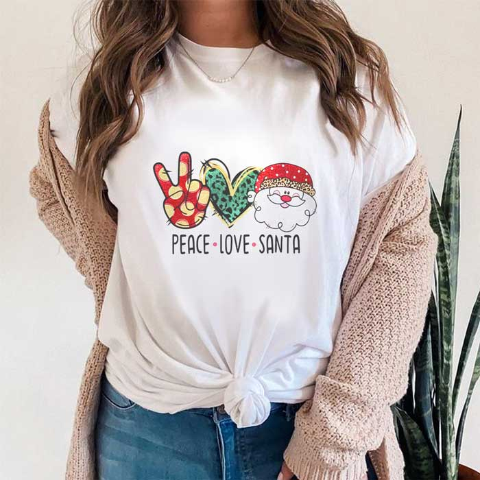 Tricou Dama Alb Peace Love Santa [1]