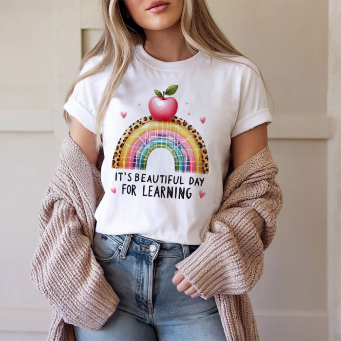 Tricou Dama Alb Beautiful day for learning [1]