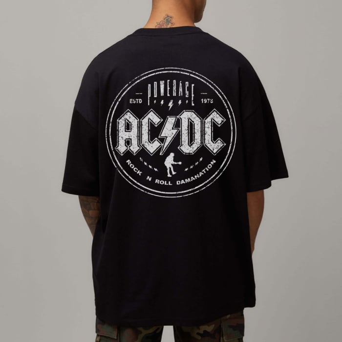 Tricou Negru Oversize ACDC Rock&Roll Damanation [1]