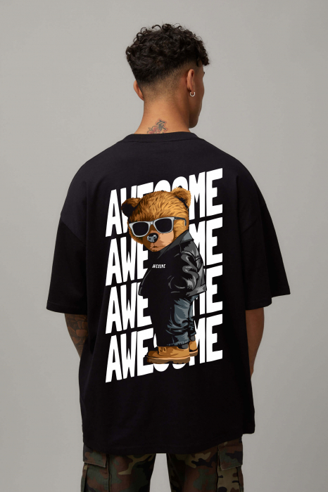 Tricou Negru Oversize Awesome Teddy [1]