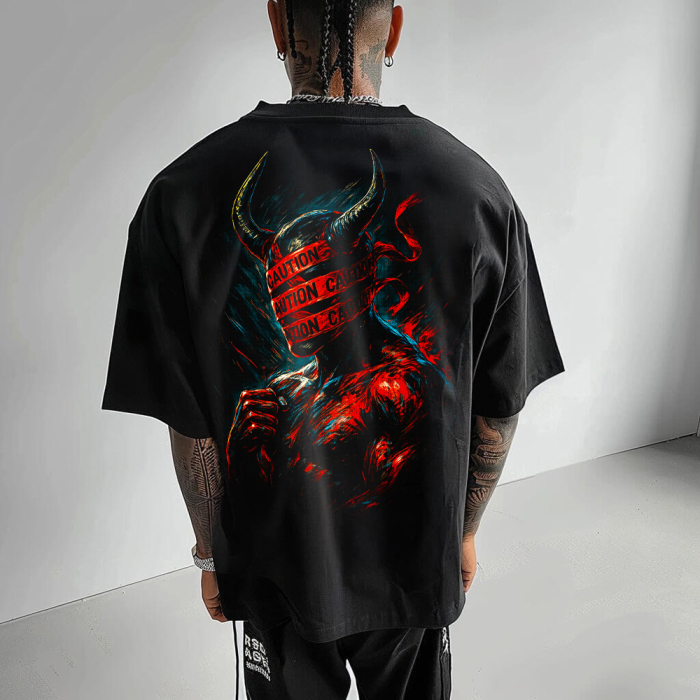 Tricou Negru Oversize Caution [1]