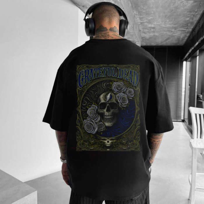 Tricou Negru Oversize Skull And Roses [1]