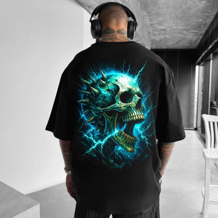 Tricou Negru Oversize Electro Skull [1]
