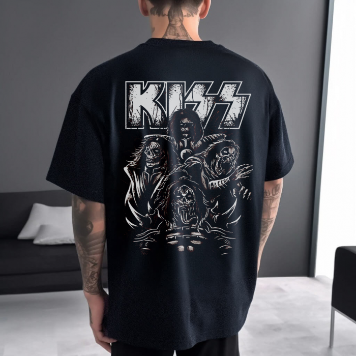 Tricou Negru Oversize Kiss Hell Drawing [1]