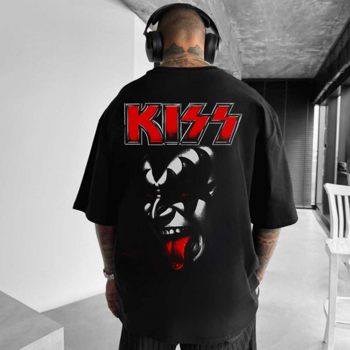 Tricou Negru Oversize Kiss Tongue Face [1]