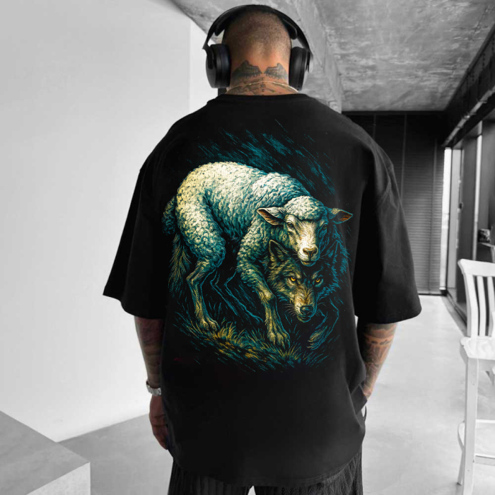 Tricou Negru Oversize Wolf In Sheep's Clothing [1]