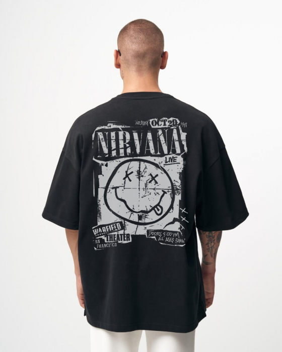 Tricou Negru Oversize Nirvana Concert Banner [1]
