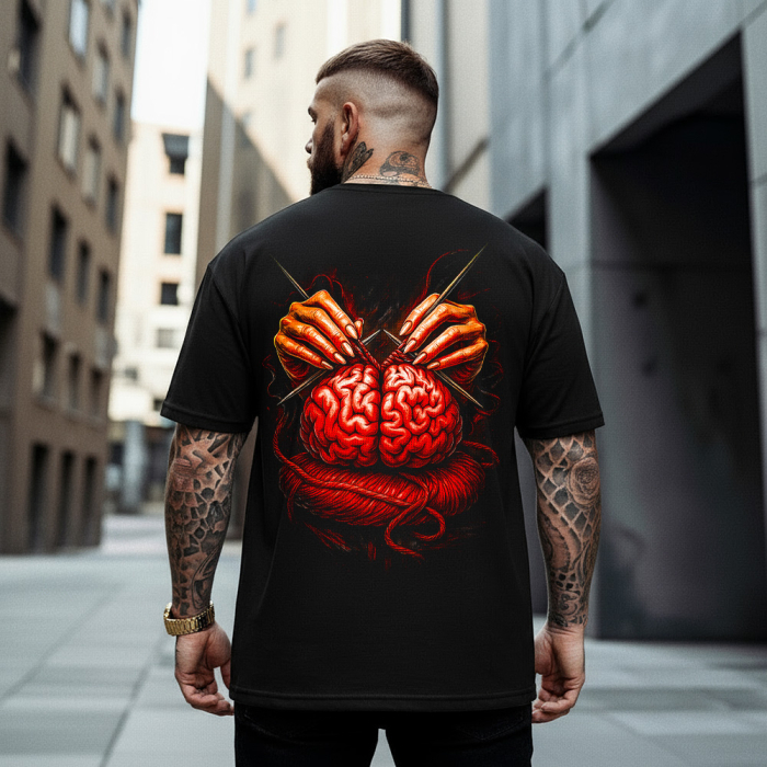 Tricou Negru Oversize Knitting Brain [1]