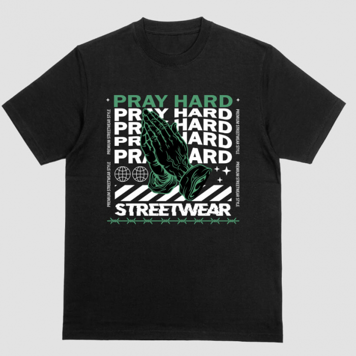 Tricou Unisex Negru Pray Hard [1]