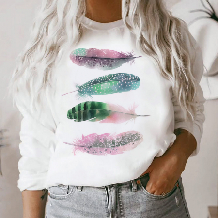 Bluze Albe Dama - Bluza Dama Alba Colorful Feathers Outlet M