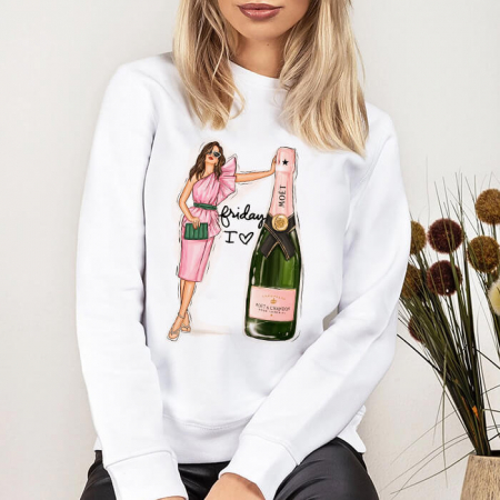 Bluze Femei - Bluza Dama Alba Friday I Love Champagne
