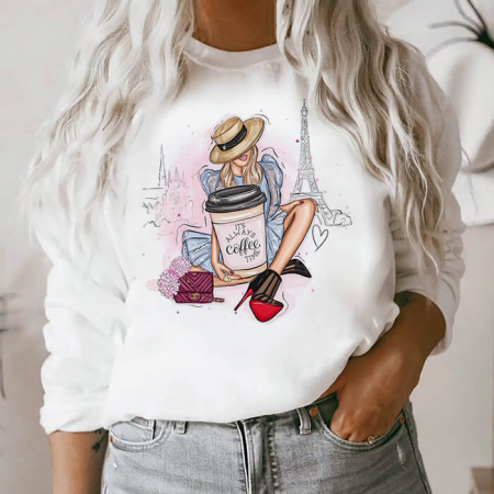 Bluze Albe Dama - Bluza Dama Alba It's Always Coffee Time Outlet 2XL