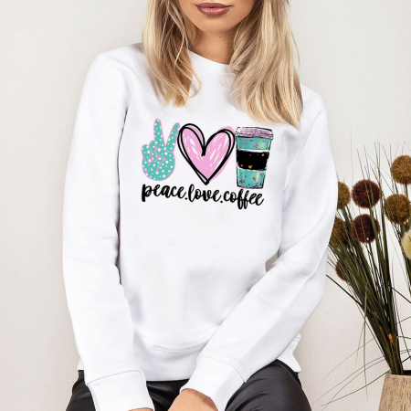 Bluze Femei - Bluza Dama Alba Green Peace Love Coffee