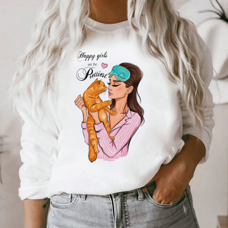 Bluze Femei - Bluza Dama Alba Happy Girls Are The Prettiest