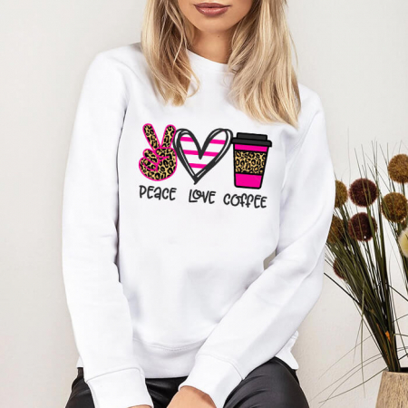 Bluze Femei - Bluza Dama Alba Peace Love Coffee