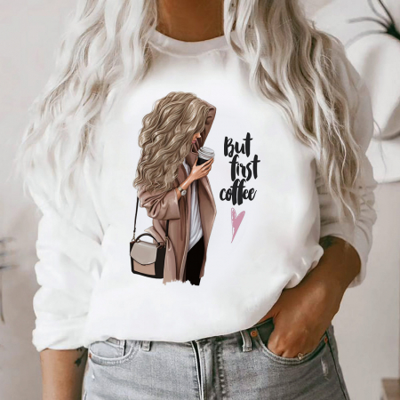 Bluze Femei - Bluza Dama Alba Love At First Coffee