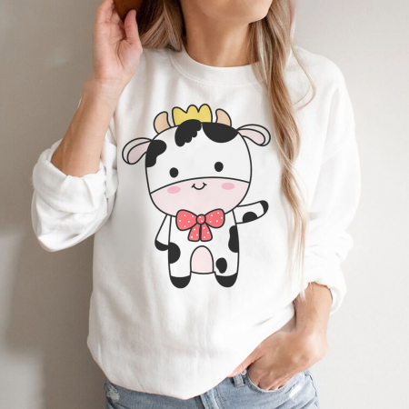 Bluze Animale - Bluza Dama Alba Hello Cow