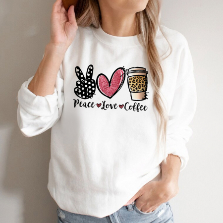 Bluze Femei - Bluza Dama Alba Peace Love Coffee