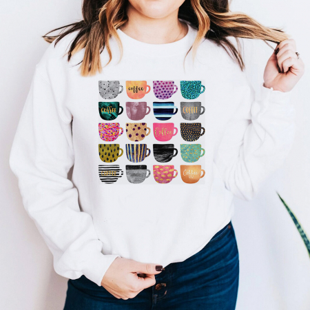 Bluze Femei - Bluza Dama Alba Coffee Cups