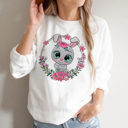 Bluze Animale - Bluza Dama Alba Rabbit In Spring
