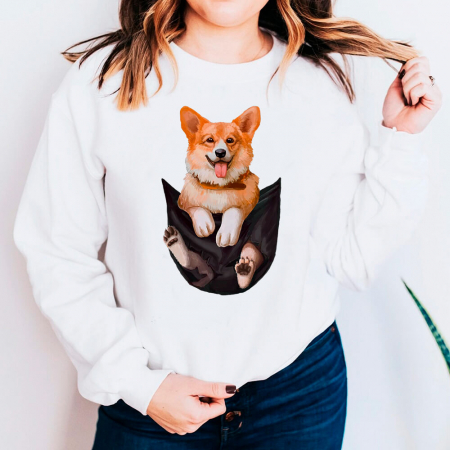 Bluze Animale - Bluza Dama Alba Corgi