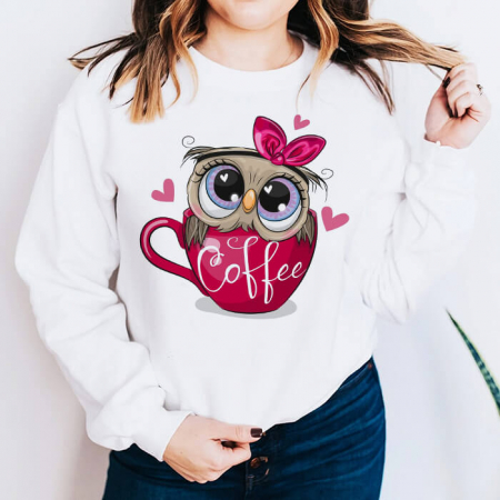 Bluze Animale - Bluza Dama Alba Red Coffee Owl