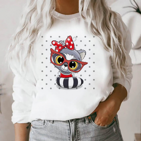 Bluze Albe Dama - Bluza Dama Alba Smiling Raccoon Outlet M