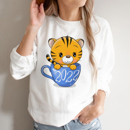 Bluze Animale - Bluza Dama Alba Tiger In A Cup