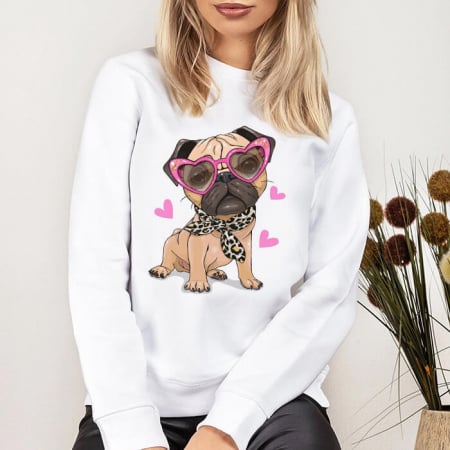 Bluze Animale - Bluza Dama Alba Sweet Pug