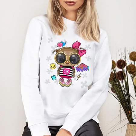 Bluze Animale - Bluza Dama Alba Wow Owl