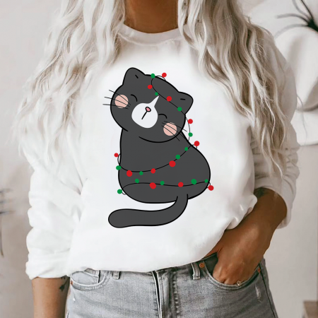 Bluze X-mas - Bluza Dama Alba Xmas Cat