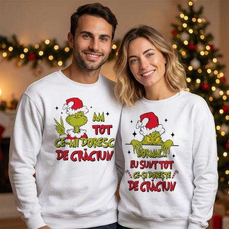 Bluze Cuplu de Craciun - Bluze cuplu alb Doi Grinch indragostiti