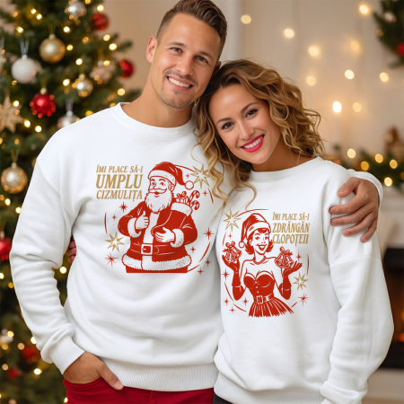 Bluze Cuplu de Craciun - Bluze cuplu alb Cuplu Nazdravan