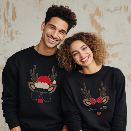 Bluze Cuplu - Bluze Negre Cuplu Deer Love
