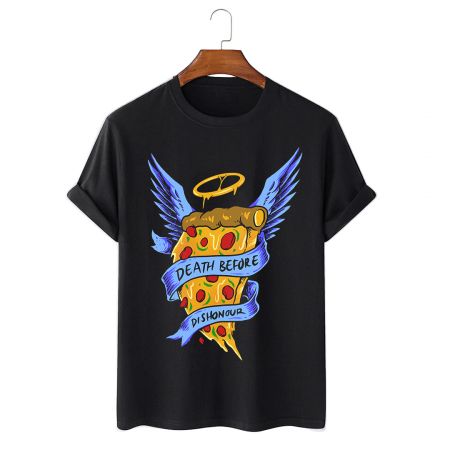 Tricouri Funny - Tricou Unisex Negru Angel Pizza
