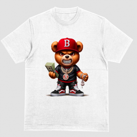 Tricouri Teddy - Tricou Unisex Alb Gangsta Bear